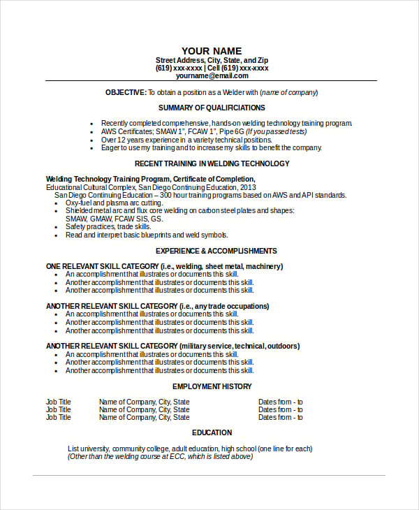 resume for entry level welder