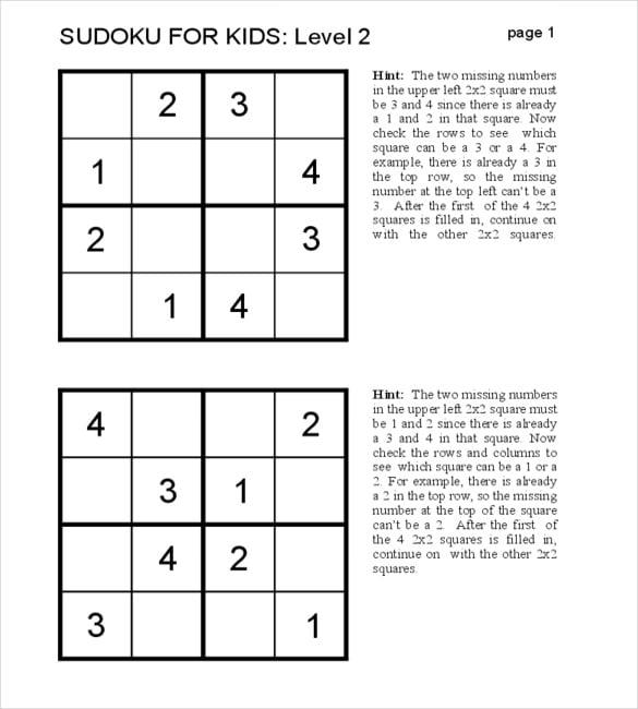 sudoku for kids printable free