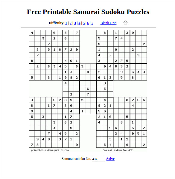 free printable samuraj sudoku download