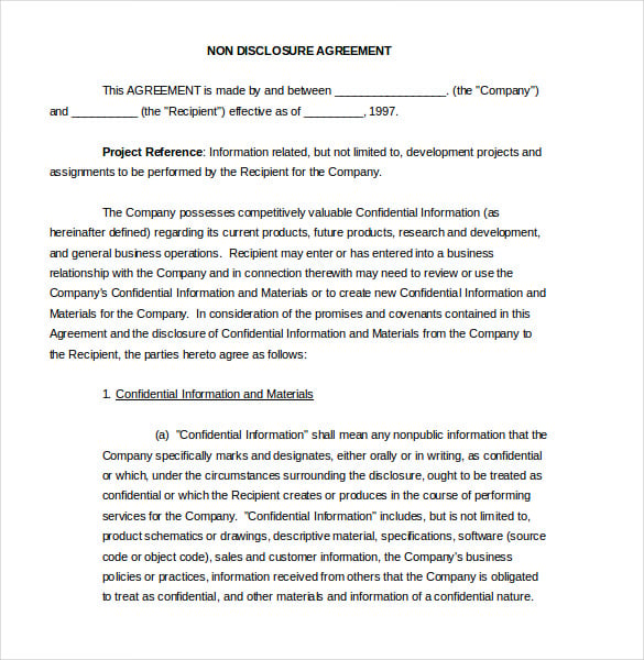 formal employee non discloser agreement word format