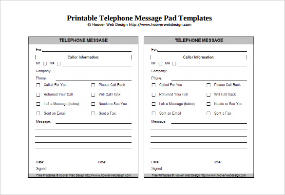 printable telephone message pad template pdf download