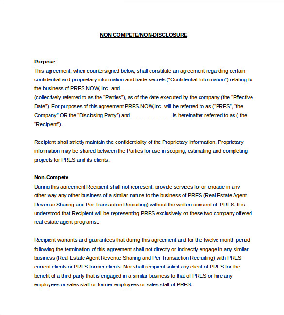 free standard non compete agreement word format