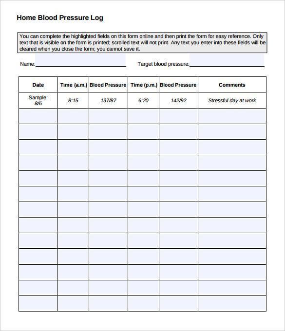 home blood pressure log template pdf download