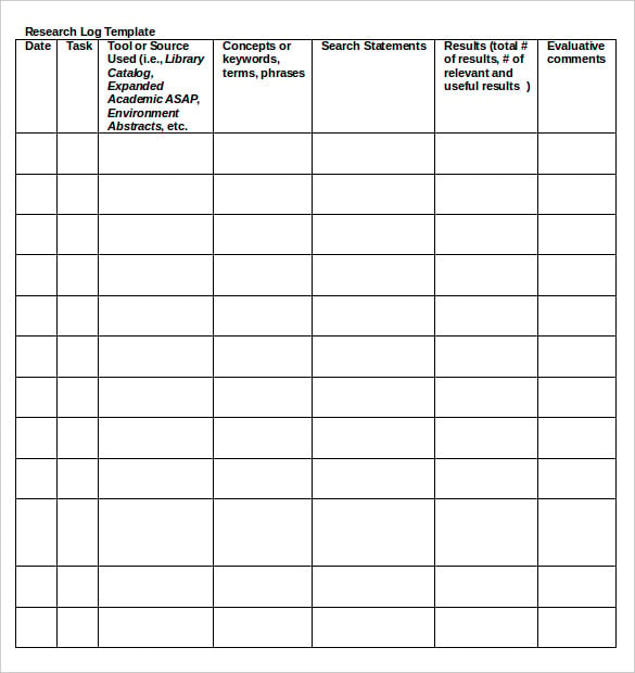 tools research log example template word format