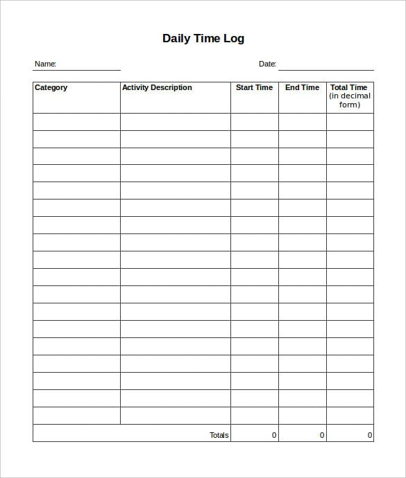 daily time tracking log template free excel format
