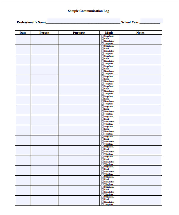 home school blank communication log template printable