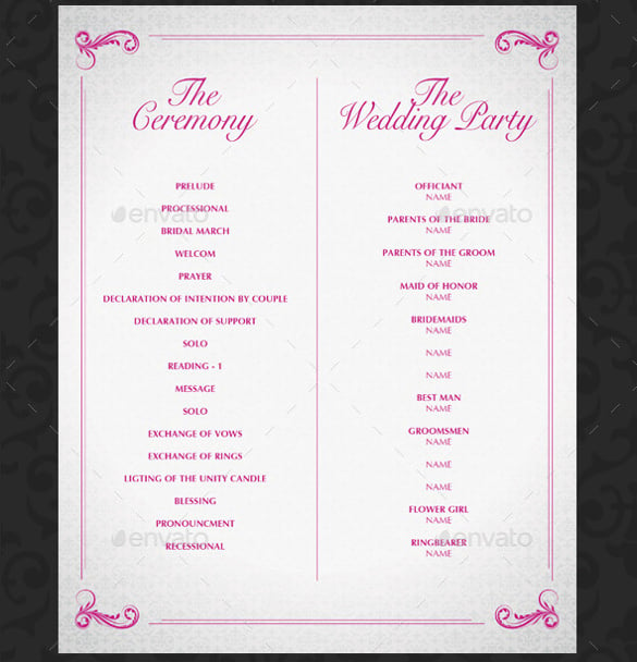 elegant wedding invitation menu template psd design
