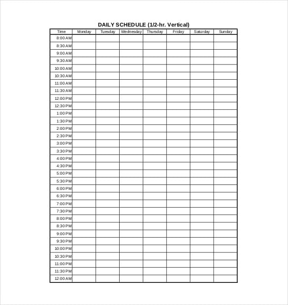 sample daily schedule planner pdf format