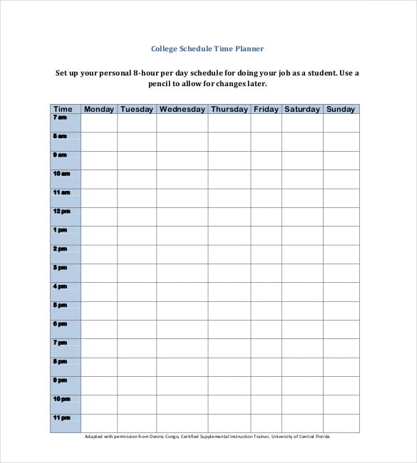 daily college planner template pdf download