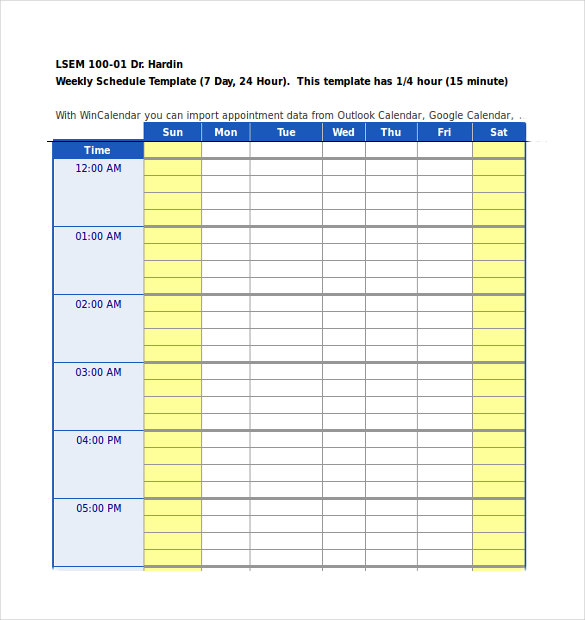 excel daily schedule template