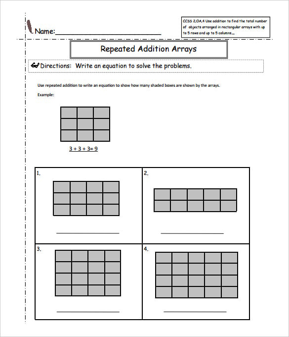 repeated addition arrays math common core sheet