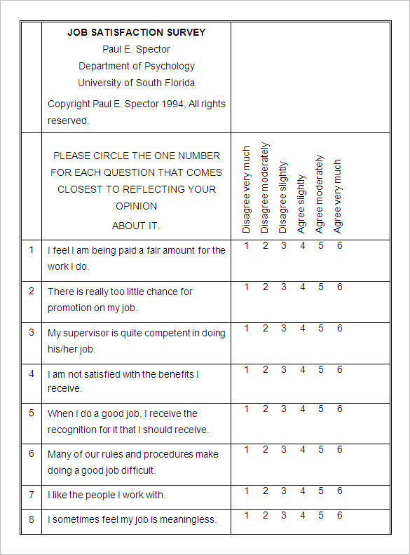 employee job satisfaction survey template word doc