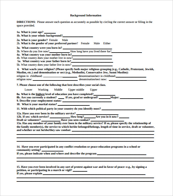 personal information demographic survey template pdf