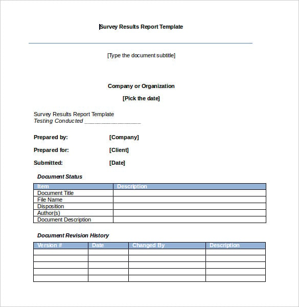 company survey results report template free word format
