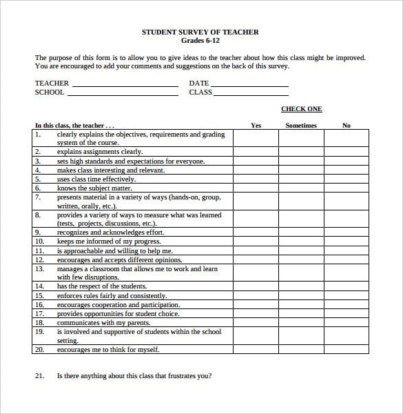 sample student survey of teacher pdf download