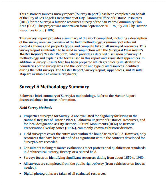 historic resources survey report template pdf printable