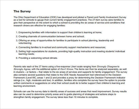 parent and family envolvement survey template for education