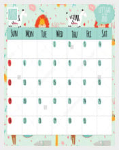Birthday Calendar Template With Cartoon Image