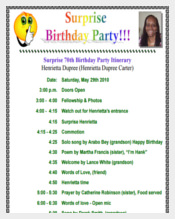 Surprise Birthday Party Itinerarys