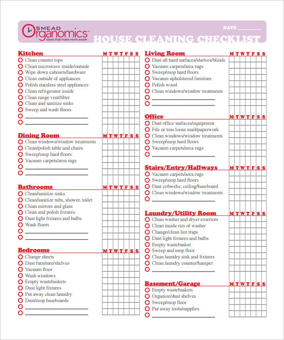 printable house cleaning checklist template pdf format