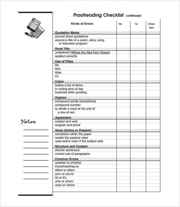 blank proofreading checklist template pdf format