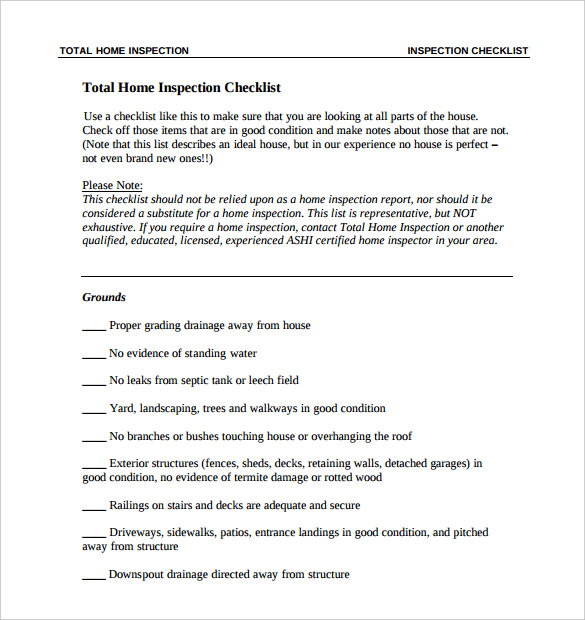 total home inspection checklist template download