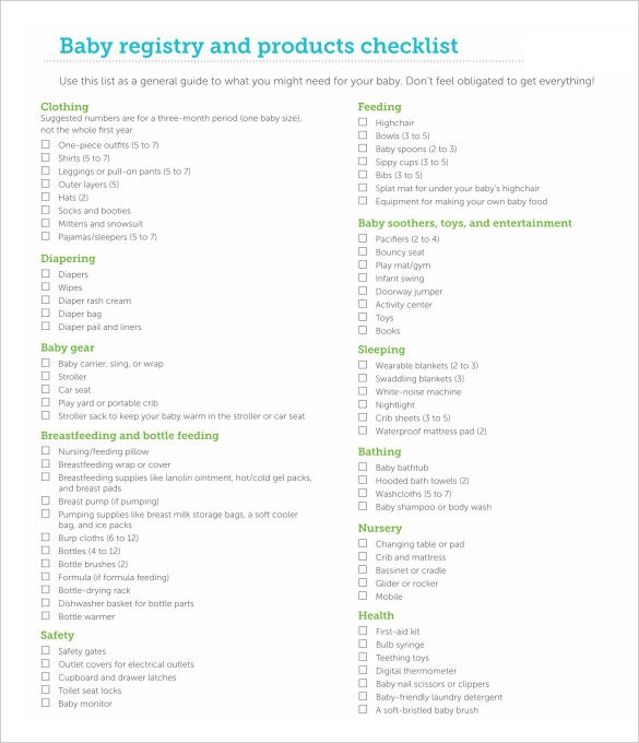 baby registry product checklist template free pdf