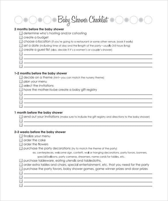 2 months baby shower checklist template printable
