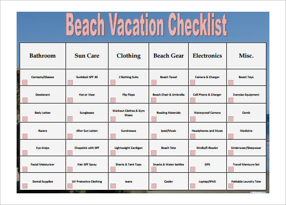 free beach vacation checklist template pdf format