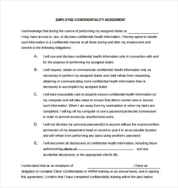 word employee confidentiality agreement template download