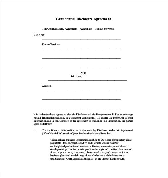 free confidential disclosure agreement pdf format