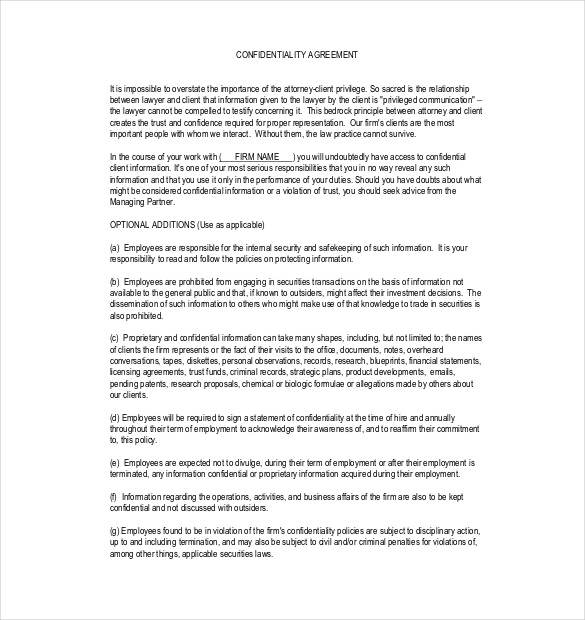 sample client confidentiality agreement pdf format download