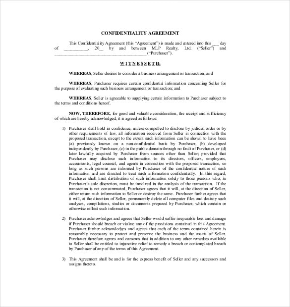 free real estate confidentiality agreement pdf file