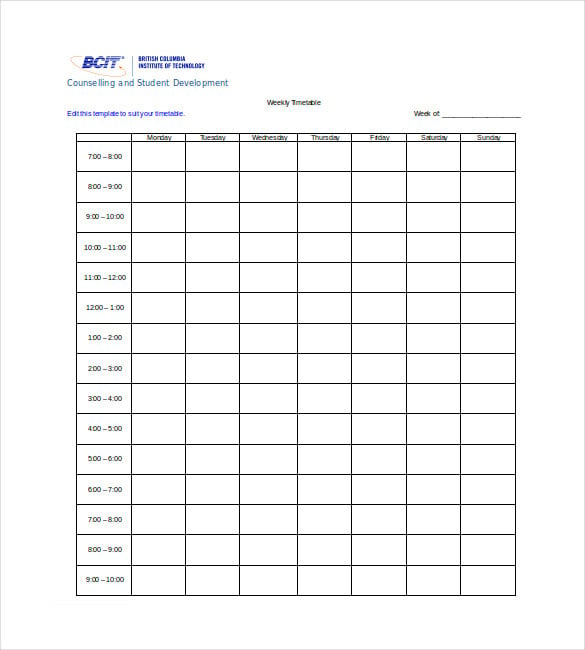 school weekly time table word template free download