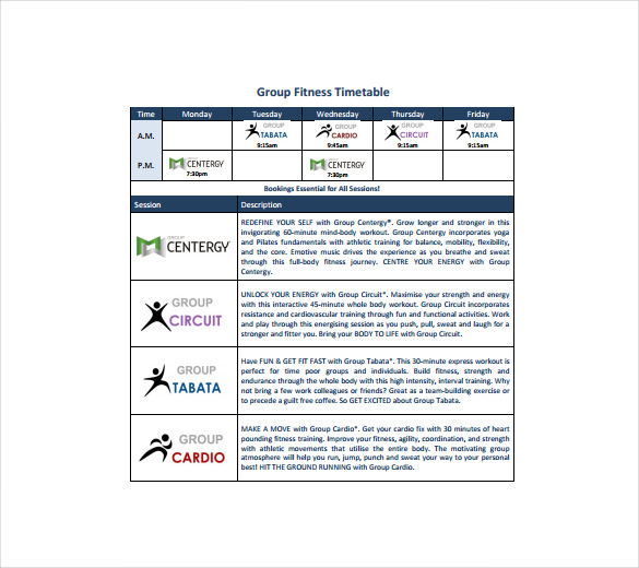 group fitness time table pdf template free download