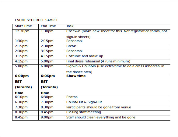 editable event time table word template free download