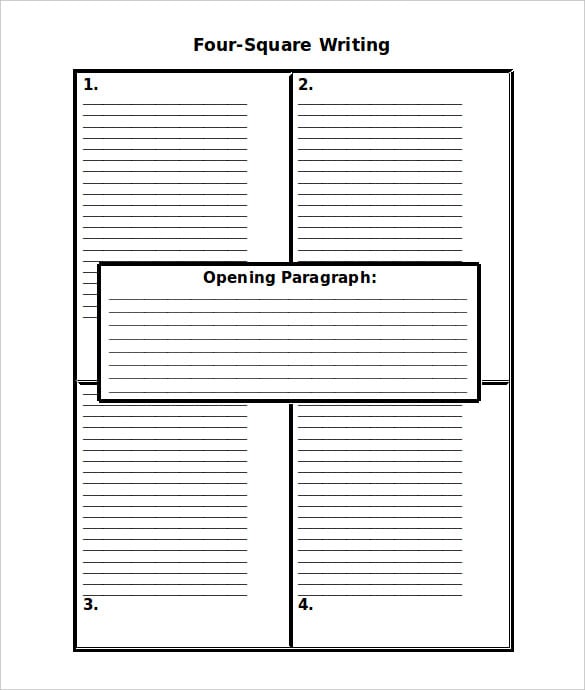 blank kindergaten four square writing template word format