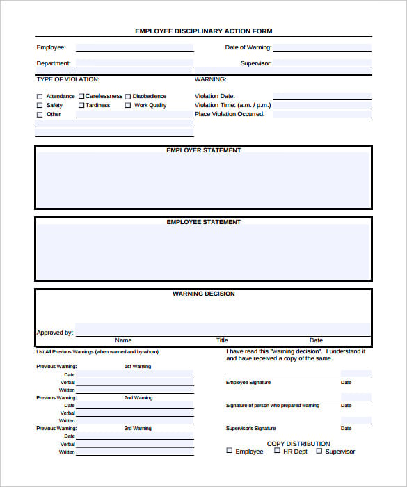 employee disciplinary action form write up template