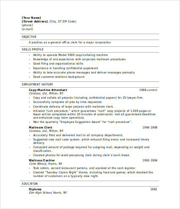 sample blank resume writing template word format