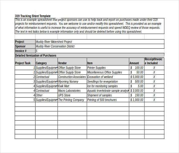 sample tracking sheet template excel download