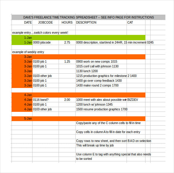 time tracking template example excel format download