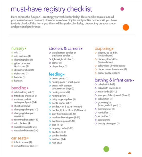 Baby Registry Checklist Template - 16+ Free Word, Excel, Pdf Documents 