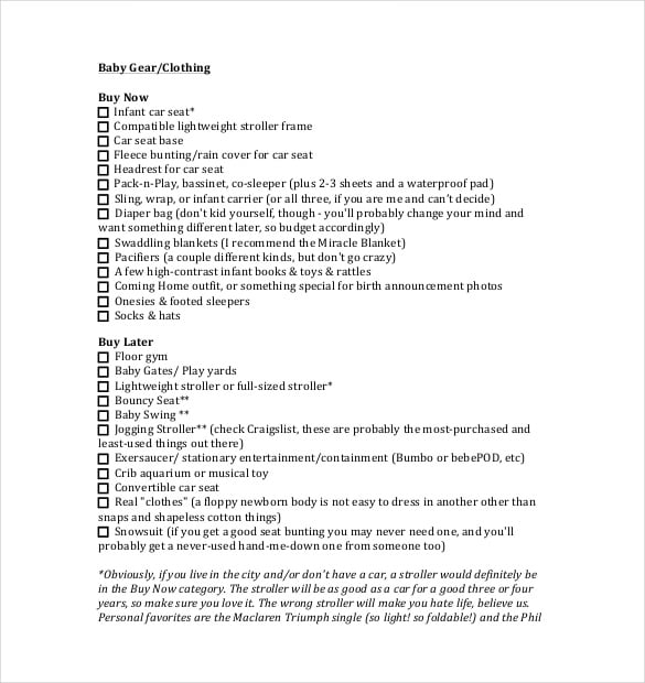 basic baby registry checklist templateexample pdf