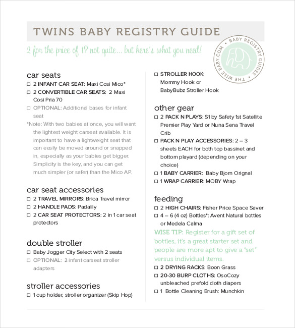 Baby Registry Checklist Template 16+ Free Word, Excel