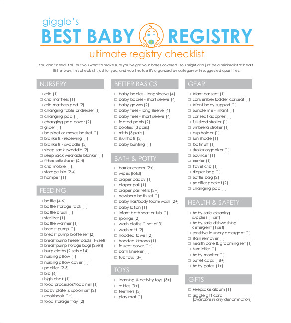 Baby registry hot sale list printable