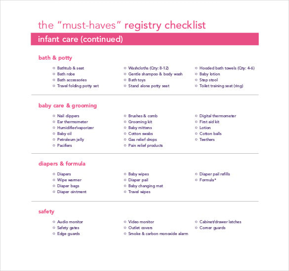 sample baby gift registry checklist template pdf 