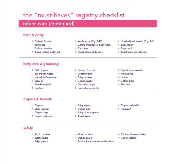 Baby Registry Checklist Template 16+ Free Word, Excel, PDF Documents