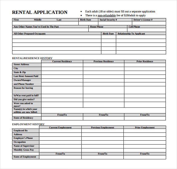 free blank rental application form pdf sample