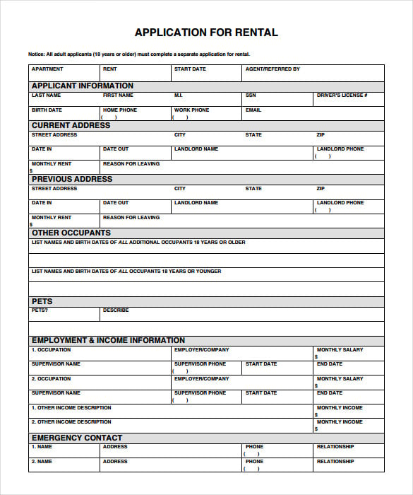 application for rental appartment template pdf format