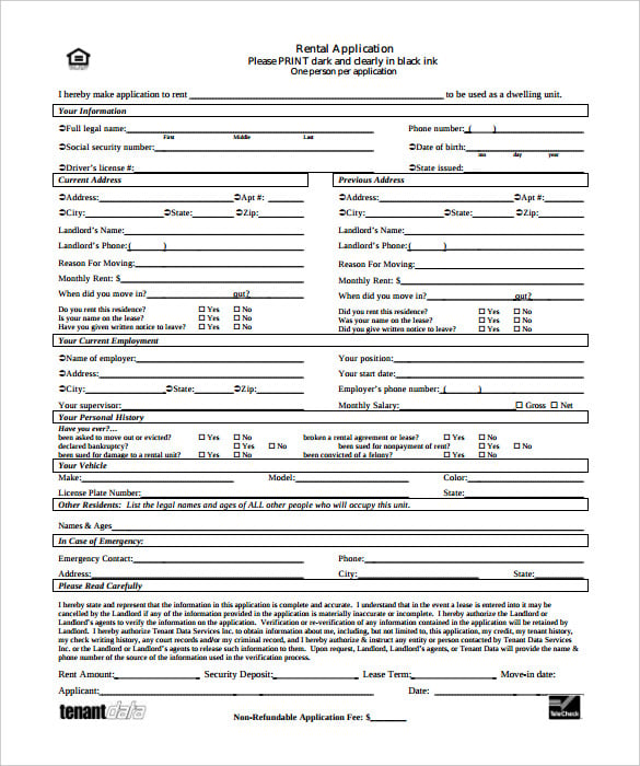 generic standard rental application template pdf